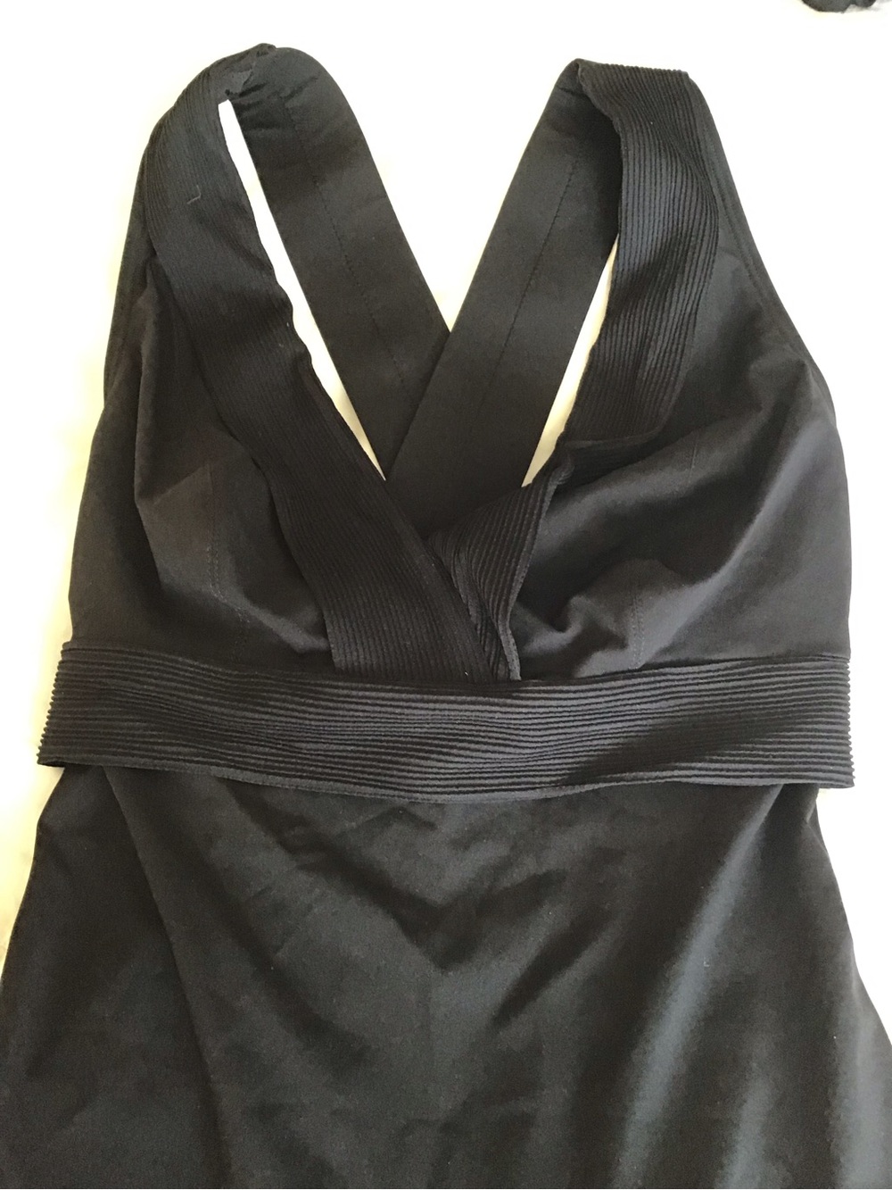 Black Rib-Detail V-Neck bathing suit one piece